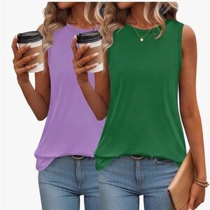 Elegant Women's Green and Purple Tank Tops